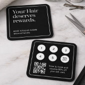 Visite Carré Carte de Fidélité Client Coiffeur Noir Code QR