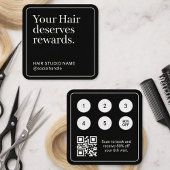 Visite Carré Carte de Fidélité Client Coiffeur Noir Code QR
