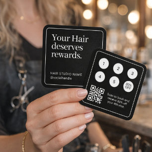 Visite Carré Carte de Fidélité Élégante Noir et Blanc QR Code