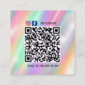 Visite Carré Carte de marque pastel holographique avec code QR (Dos)