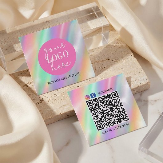 Visite Carré Carte de marque pastel holographique avec code QR