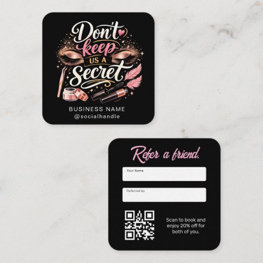 Visite Carré Carte de parrainage beauté avec QR Code (Devant / Derrière)