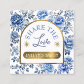 Visite Carré Carte de référence élégante chinoiserie bleu fleur (Devant)