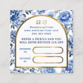 Visite Carré Carte de référence élégante chinoiserie bleu fleur (Dos)