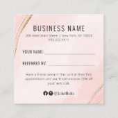 Visite Carré Carte de référence Pale Peachy Rose et Or Aquarell (Dos)