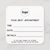 Visite Carré Carte de rendez-vous avec logo simple (Dos)