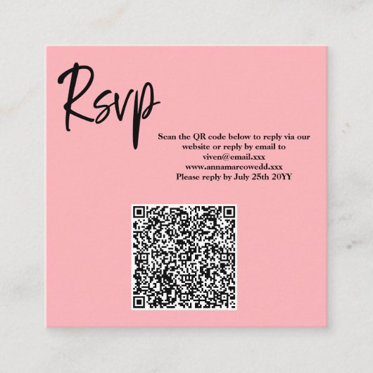 Visite Carré Carte de réponse QR Code Rose Pâle (Devant)
