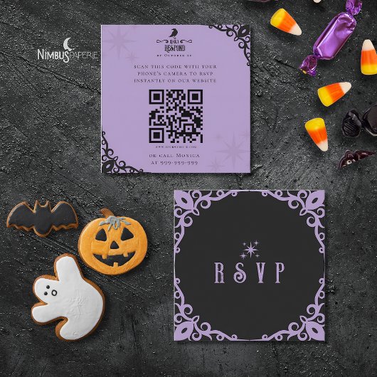 Visite Carré Carte de réponse rapide Halloween Lavande ensorcel