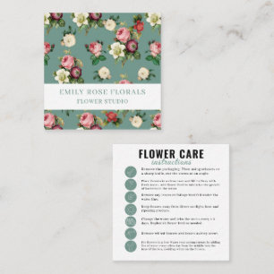 Visite Carré Carte de soin de fleurs Rose Vintage Vert Sauge
