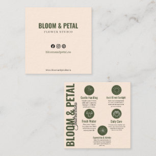 Visite Carré Carte de soin de fleurs vert sauge Bloom & Petal
