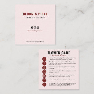 Visite Carré Carte de soins Fleur et Pétales Rouge Bourgogne