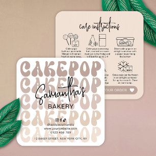 Visite Carré Carte de soins pour Cake Pops tendance beige rétro