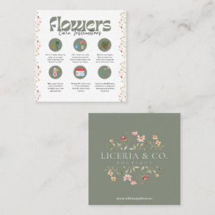 Visite Carré Carte d'instructions de soin pour fleurs Sage Flor