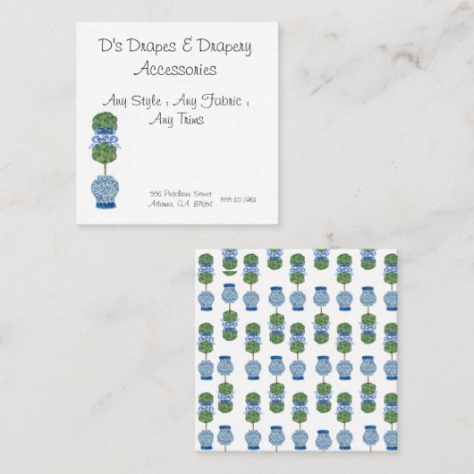 Visite Carré Chinoiserie Ginger Jar Jars Topiary Carte de visit (Devant / Derrière)