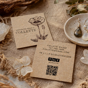 Visite Carré Concepteur de Bijoux Fleur Kraft Artisanal Carte d