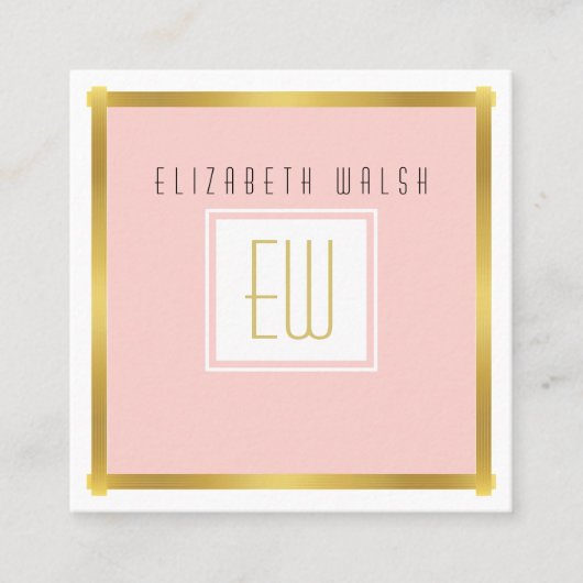 Visite Carré Conception de carte rose professionnelle et dorée (Devant)