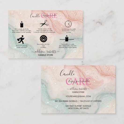 Visite Carré de soins aux bougies rose esthétique Carte d (Devant / Derrière)