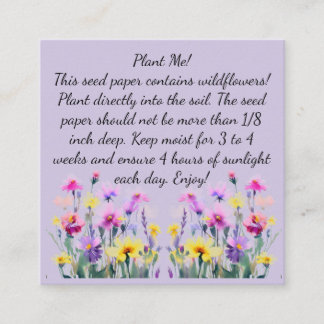 Visite Carré Instructions sur le papier semence sur le Carte de