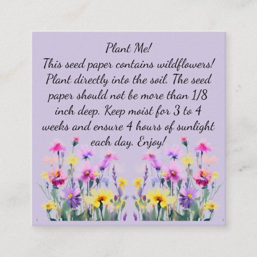 Visite Carré Instructions sur le papier semence sur le Carte de (Devant)