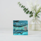 Visite Carré Turquoise Blue Aqua Turquoise QR Code Carte de vis (Debout devant)