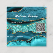 Visite Carré Turquoise Blue Aqua Turquoise QR Code Carte de vis (Devant)