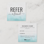 Visite Carré Turquoise et blanc Référer une carte de recommanda (Devant / Derrière)