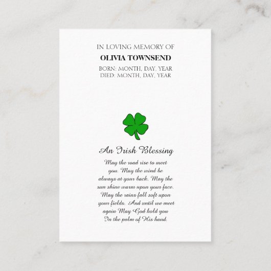 Visite Carte commémorative de prière (Dos)