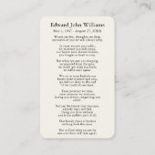 Visite Carte commémorative des funérailles de la Sympathy (Dos)