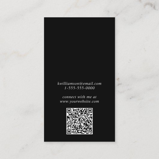 Visite Carte d'affichage de code QR chic Script noir (Dos)
