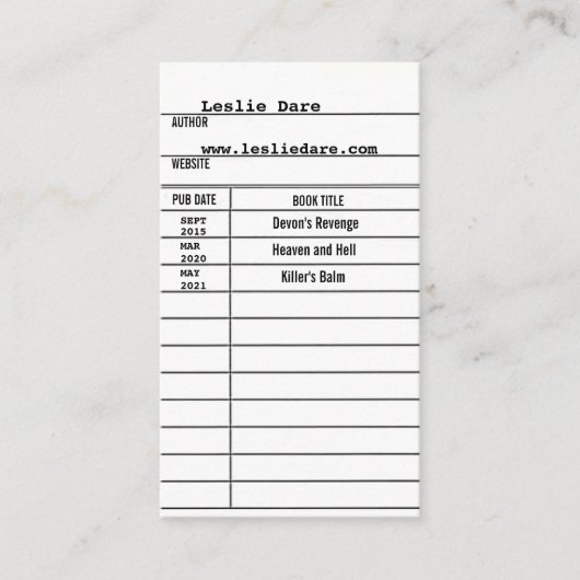 Visite carte d'auteur de bibliothèque (Devant)