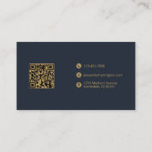 Visite Carte de barbier élégante code QR bleu or (Dos)
