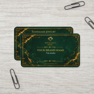 Visite Carte de bijou de luxe émeraude or géométrique pou