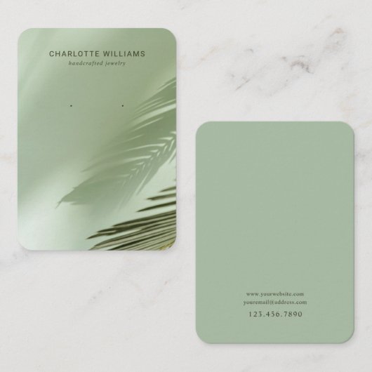 Visite Carte de bijoux Sage Green Palm Shadow (Devant / Derrière)