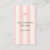 Visite Carte de boulangerie Rose Vert Rayé Nœud QR Code (Devant)