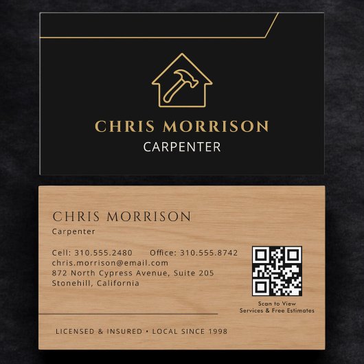 Visite Carte de Charpentier en Bois avec QR Code