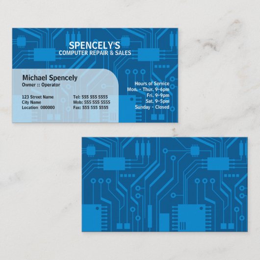 Visite Carte de circuit électrique bleu (Devant / Derrière)