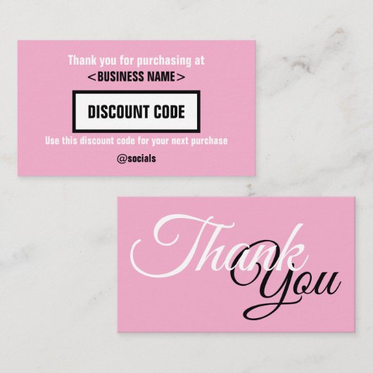 Visite Carte de code de réduction, Merci pour votre (Devant / Derrière)