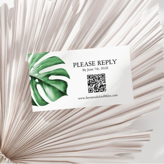 Visite Carte de code QR Mariage pour Palm Monstera Tropic