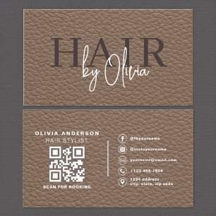 Visite Carte de coiffeur avec code QR en cuir