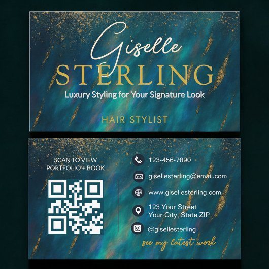 Visite Carte de coiffeur avec QR code en pierre d'opale v
