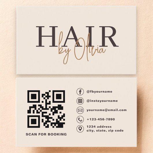 Visite Carte de coiffeur moderne au code QR neutre beige