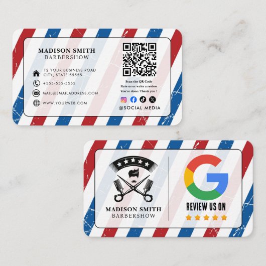Visite Carte de coiffeur pour barbier avec Google Avis av (Devant / Derrière)
