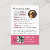 Visite Carte de commerce de chien de thérapie Code QR ros (Dos)