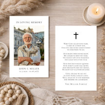 Carte de condoléances avec photo et prière funérai