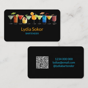 Visite Carte de contact Black QR Bartender moderne