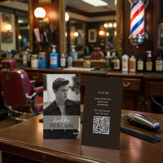 Visite Carte de contact de barbier personnalisée avec cod