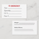 Visite Carte de contact d'urgence (Devant / Derrière)