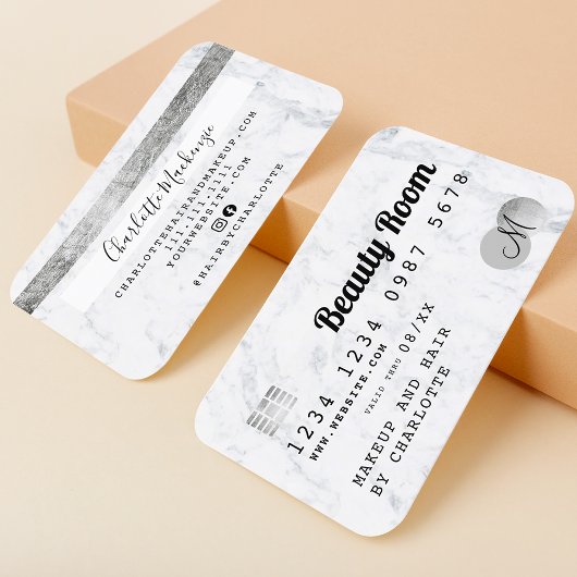 Visite Carte de crédit cheveux beauté marbre chic monogra