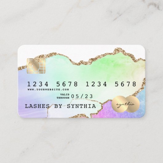 Visite Carte de crédit Holograph Pastel rainbow agate uni (Devant)