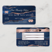 Visite Carte de crédit Marine Blue Rose Gold Agate Marble (Devant / Derrière)